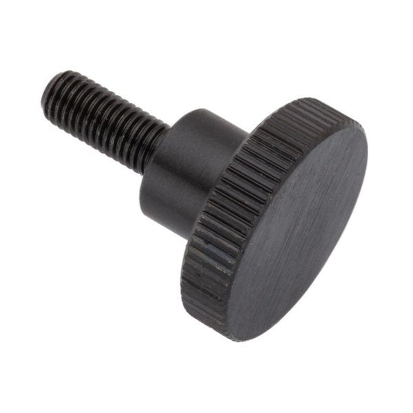 Thumb Screw,  1/4"-28 Thread Size,  Round,  Black Oxide Steel,  1/4 in Head Ht,  15/16 in Lg
