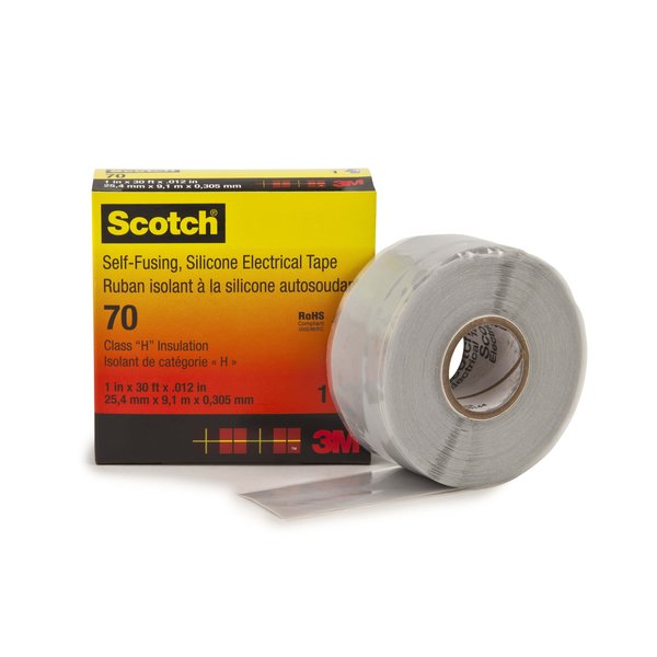Silicone Electrical Tape,  70,  Scotch,  1 in W x 30 ft L,  12 mil thick,  Gray,  1 Pack