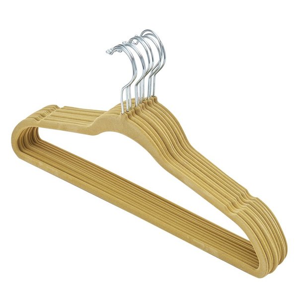 Home Basics Slip-Proof Snag-Free Ultra Slim Velvet Hanger with Rotating Steel Hook,  (Pack of 10),  Camel