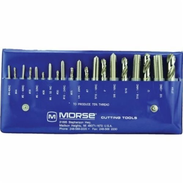 Tap and Drill Set,  Series 8001,  Imperial,  20 Piece,  440 to 1213 Tap,  44 to 2764 Drill,  UNC T