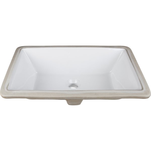 18-1/2" Lx11-1/8" W White Rectangle Undermount Porcelain Bathroom Sink With Overflow