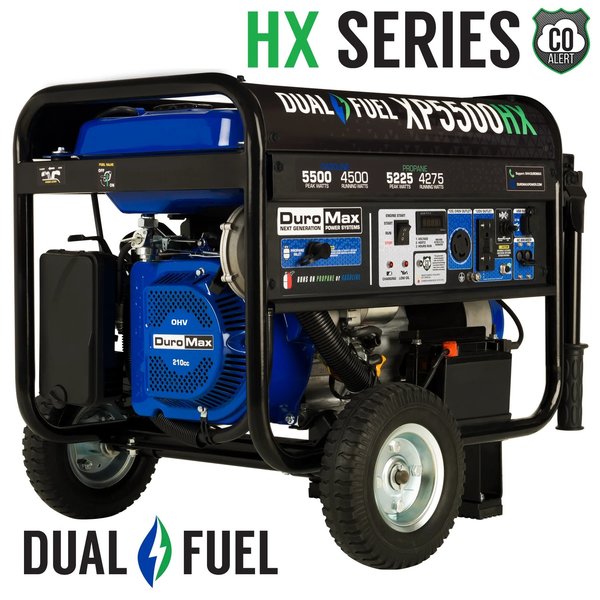 5, 500/4, 500-Watt Dual Fuel Gasoline/Propane Portable Generator with CO Alert,