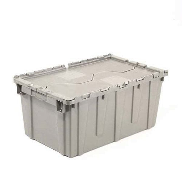 Plastic Attached Lid Shipping & Storage Container,  25-1/4x16-1/4x13-3/4,  Gray