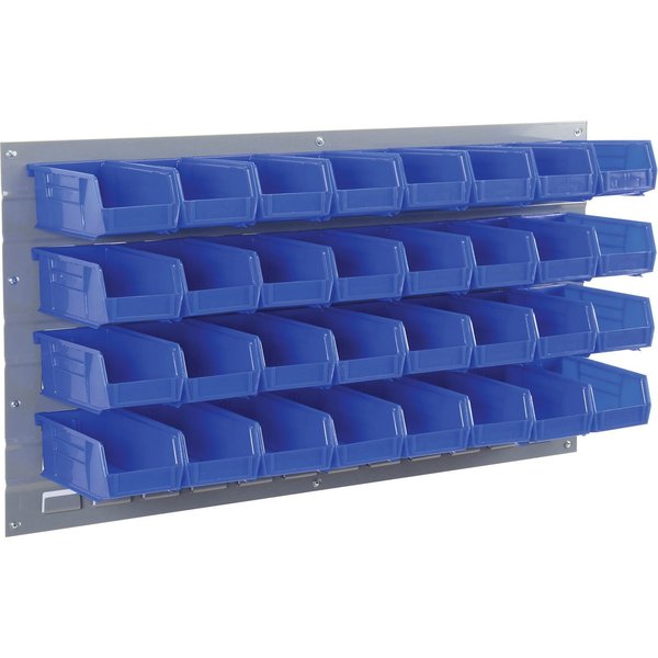 Wall Bin Rack Panel with 32 Blue Bins,  36x7x19