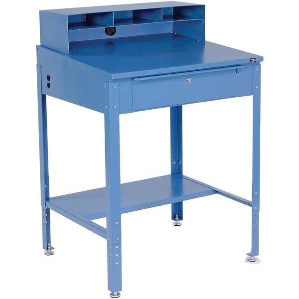 Shop Desk 34-1/2W x 30D x 38 to 42-1/2H With Pigeonhole Compartments,  Blue