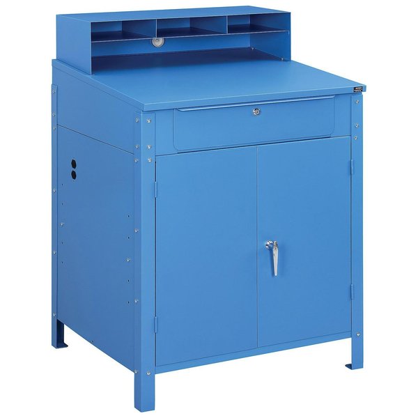 Shop Desk w/Lower Cabinet,  Pigeonhole Compartments,  34-1/2W x 30D x 51-1/2H,  Blue