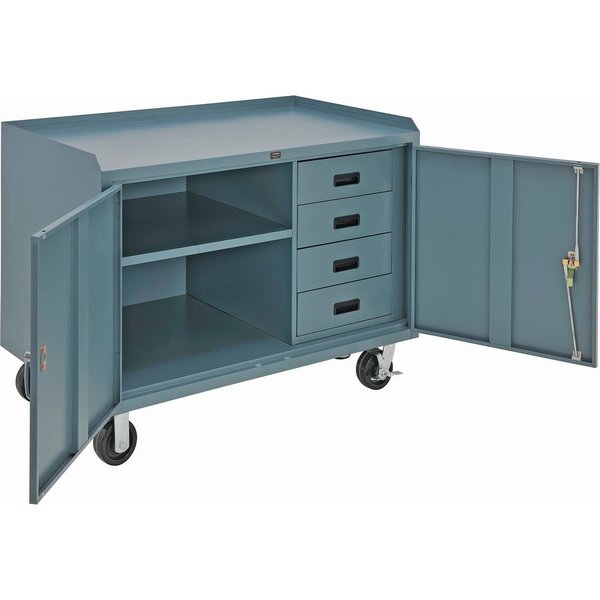 Mobile Drawer Workbench Cabinet w/ Steel Square Edge Top,  48W x 26D,  Gray