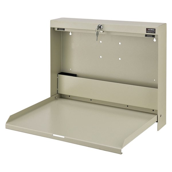 Wall Mounted Locking Writing Desk,  20 W x 3-3/8D x 16-2/5H,  Tan
