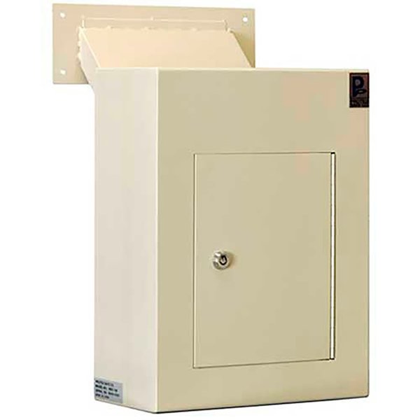 Protex Wall Depository Drop Box with Adjustable Chute - 6W x 12D x 16H,  Beige