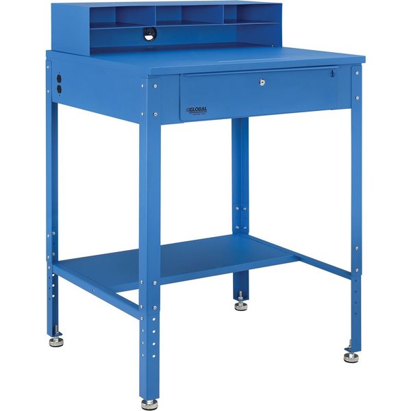 Flat Top Shop Desk w Pigeonhole Compartments,  34-1/2W x 30D x 38 to 42-1/2H,  Blue