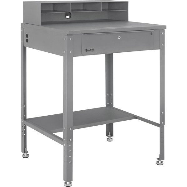 Flat Top Shop Desk w Pigeonhole Compartments,  34-1/2W x 30D,  Gray