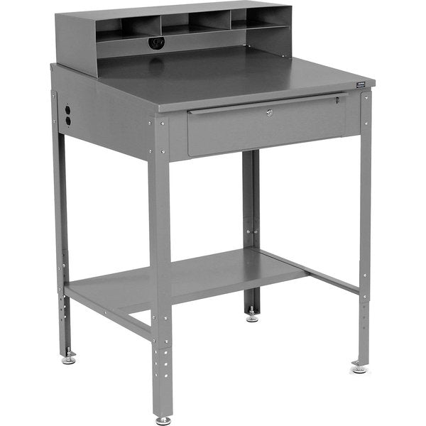 Shop Desk 34-1/2W x 30D x 38 to 42-1/2H With Pigeonhole Compartments,  Gray