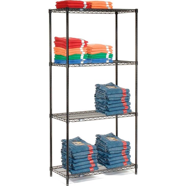Black Epoxy,  4 Tier,  Wire Shelving Starter Unit,  30W x 14D x 54H