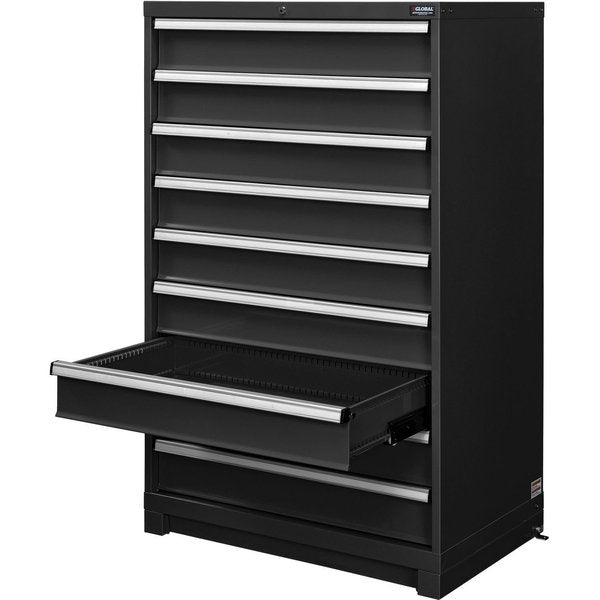Modular 9 Drawer Cabinet with Lock,  w/o Dividers,  36Wx24Dx57H,  Black