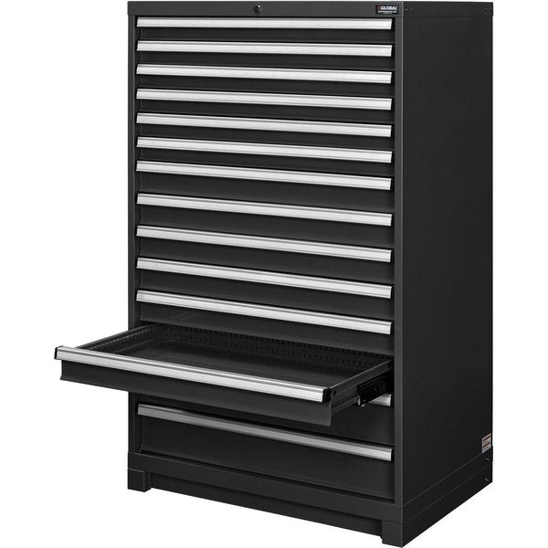 Modular 14 Drawer Cabinet with Lock,  w/o Dividers,  36Wx24Dx57H Black