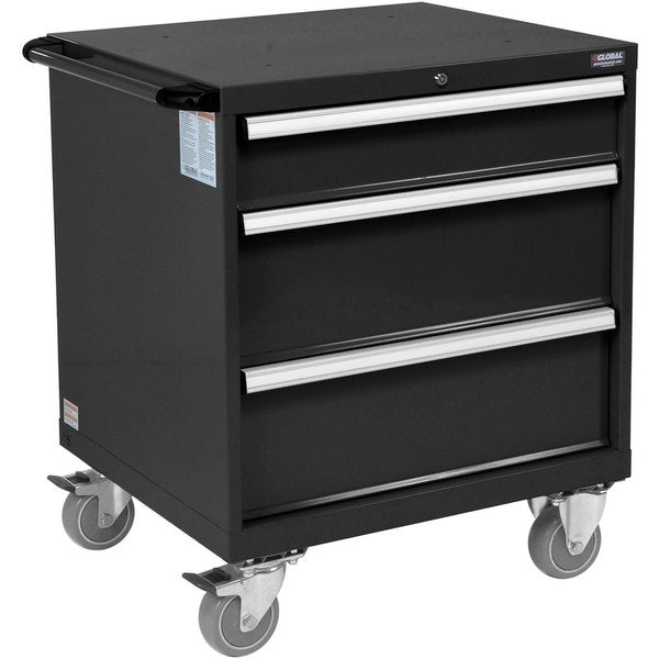 Mobile Modular Drawer Cabinet,  3 Drawers,  w/Lock,  30Wx27Dx37H,  Black