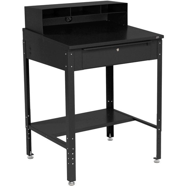 Sloped Surface Shop Desk with Pigeonhole Compartment Riser,  34-1/2W x 30D x 38H,  Black