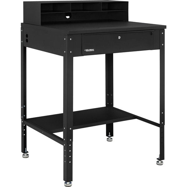 34-1/2W x 30D x 38H Shop Desk with Pigeonhole Compartment Riser Flat Surface,  Black