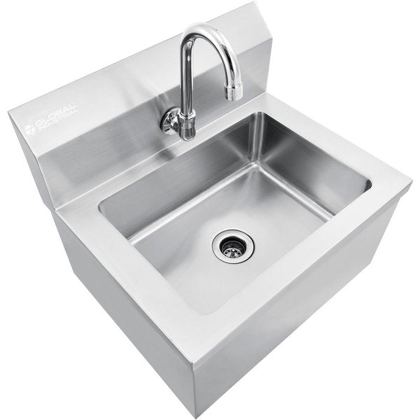 Stainless Steel Hands Free Wall Mount Sink W/Faucet,  14x10x5 Deep