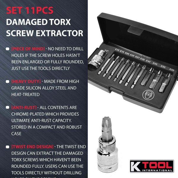 Damaged Torx Screw Extractor Set 11Pc