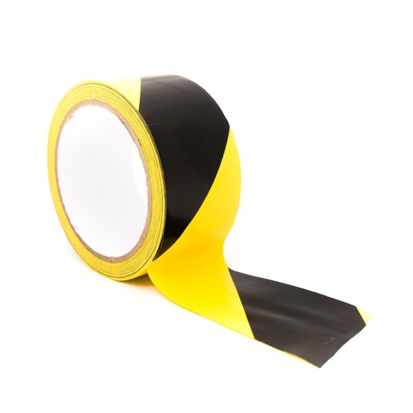 Safety Warning Hazard Floor Tape,  1 In. Wide x 54 Feet Long,  Black and Yellow Stripes