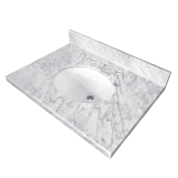 KVPB3022M38 30" X 22" Marble Vanity Top W/Undermnt Sink, Carrara Marble