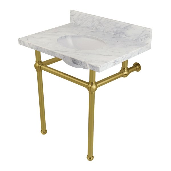 30X22 Carrara Marble Vanity Top W/Brass Feet Combo, CarraraMarble/Brass