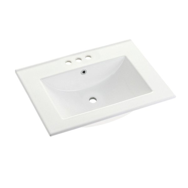 Ultra Modern 24"x18" Ceramic Vanity Top (4" Faucet Drillings),  White