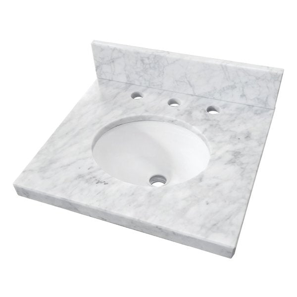 19 x 17 Carrara Marble Vanity Top with Oval Sink 8 Faucet Drillings,  Carrara White