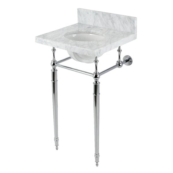 19 Carrara Marble Console Sink with Brass Legs 8 Faucet Drillings,  Marble WhitePolished Chrome