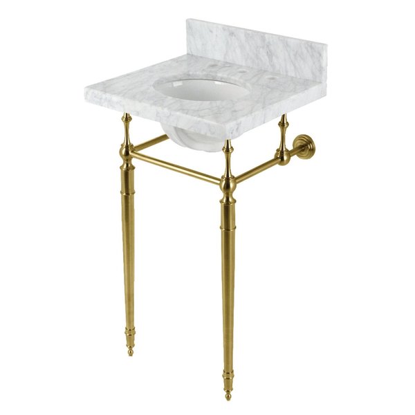 19 Carrara Marble Console Sink with Brass Legs 8 Faucet Drillings,  Marble WhiteBrushed Brass