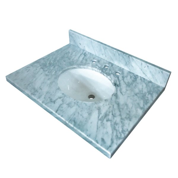 KVPB3622M38 36" X 22" Marble Vanity Top W/Undermnt Sink, Carrara Marble