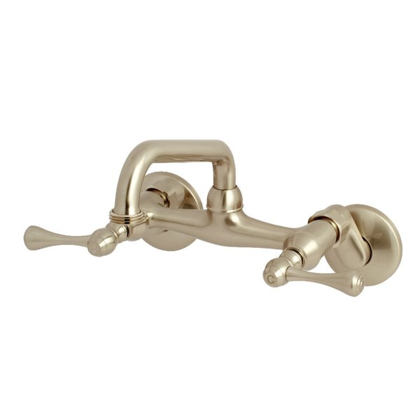 KS373SN Kingston Two Handle Wall Mount Laundry Faucet,  Brushed Nickel