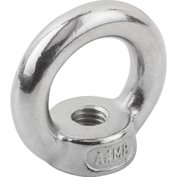 Round Eye Nut,  M8 Thread Size,  6 mm Thread Lg,  Stainless Steel,  Bright