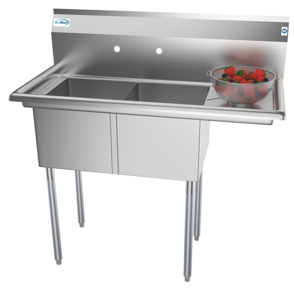 2 Compartment Stainless Steel NSF Commercial Kitchen Prep & Utility Sink with Drainboard