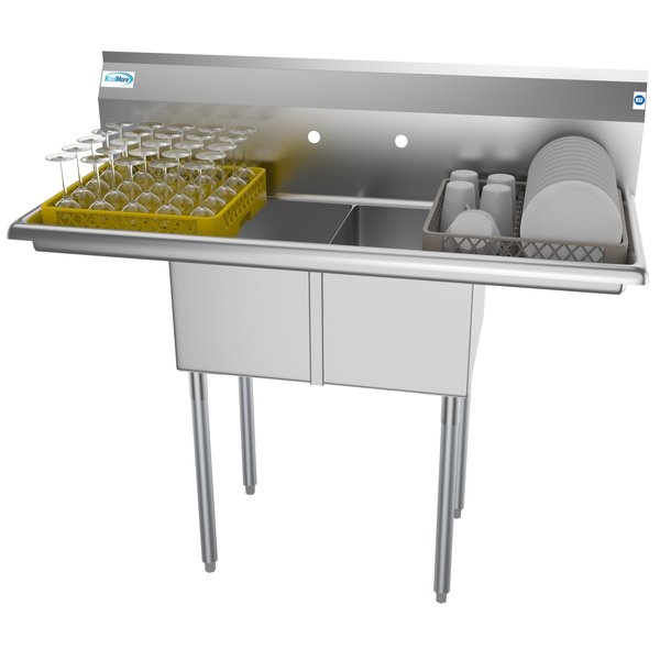 2 Compartment Stainless Steel NSF Commercial Kitchen Prep&Utility Sink w/2 Drainboards