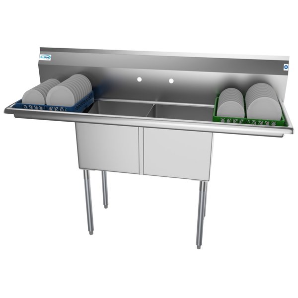 2 Compartment Stainless Steel NSF Commercial Kitchen Prep & Utility Sink with 2 Drainboards