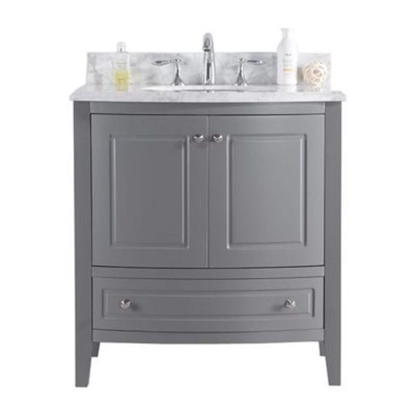 Estella 32,  Grey Cabinet & White Carrera Counter