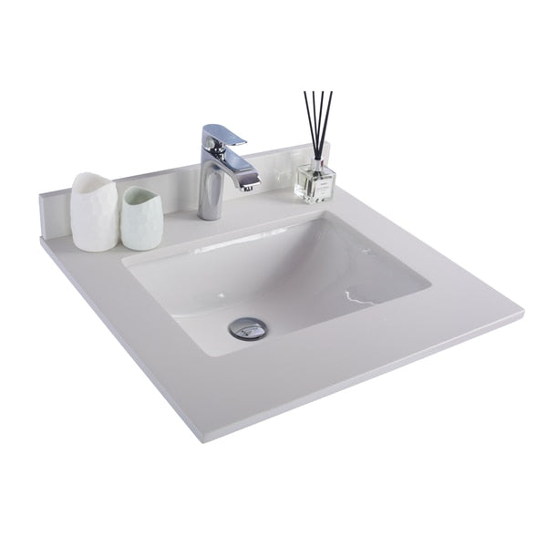 White Quartz Countertop,  24",  Single Hole with Rectangle Sink