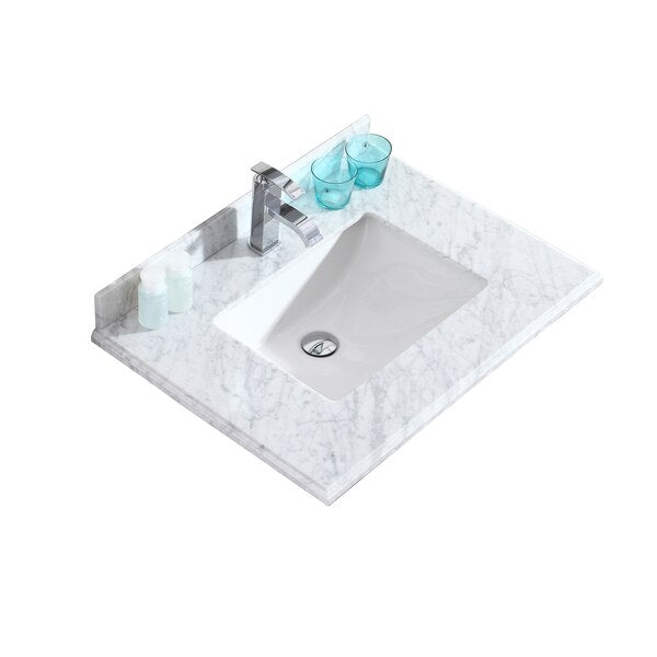 White Carrara Countertop,  30",  Single Hole with Rectangle Sink
