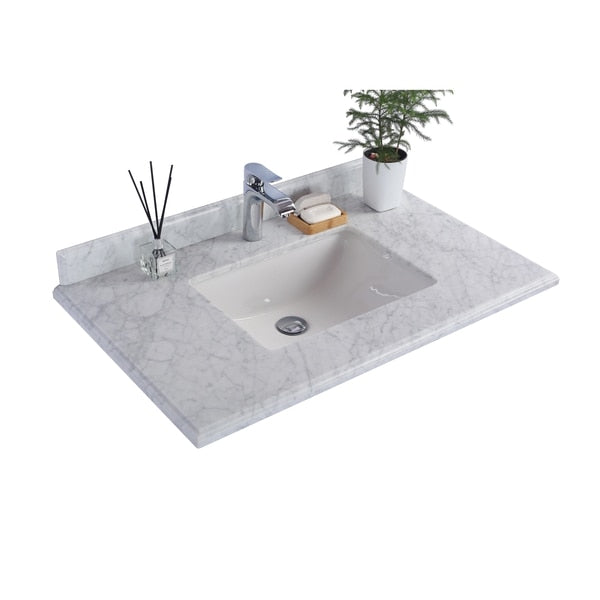 White Carrara Countertop,  36",  Single Hole with Rectangle Sink
