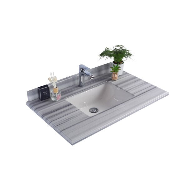 White Stripes Countertop,  36",  Single Hole with Rectangle Sink