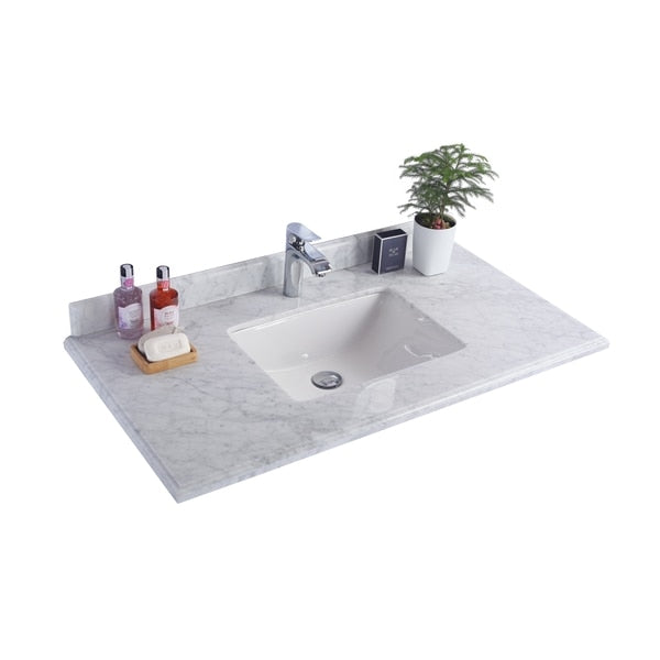 White Carrara Countertop,  42",  Single Hole with Rectangle Sink