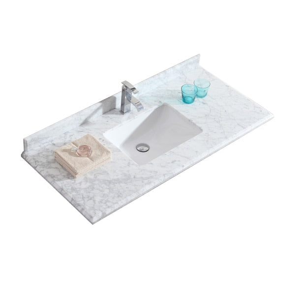 White Carrara Countertop,  48",  Single Hole with Rectangle Sink