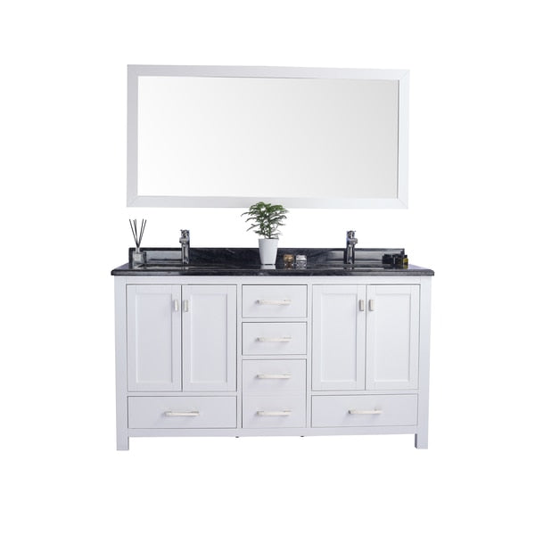 Wilson 60,  White Cabinet & Black Wood Countertop