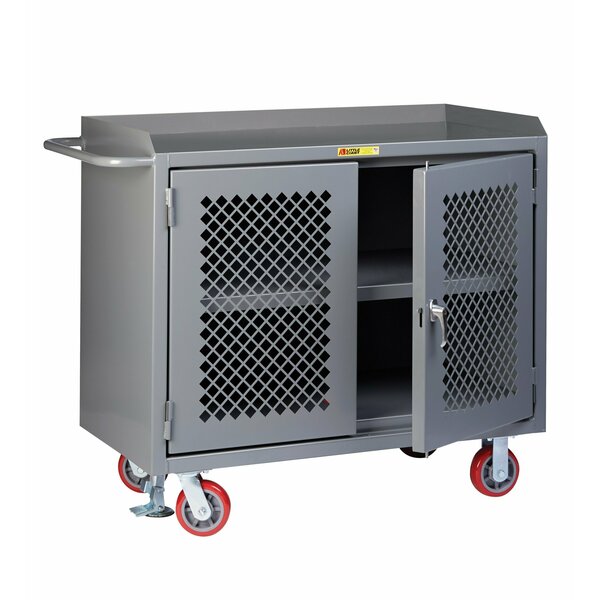 Mobile Bench Cabinet,  36"W,  2 Perf Doors,  Center Shelf,  Steel