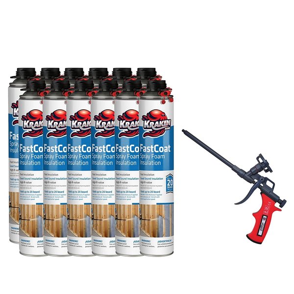 Krakenbond FastCoat Insulation Foam Spray,  27.1 oz,  12 Gun Use Cans,  1 Spray Foam Gun,  13PK
