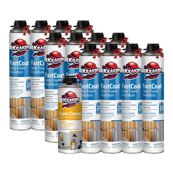 Krakenbond FastCoat Insulation Foam Spray,  27.1 oz,  12 Gun Use Cans,  1 Spray Foam Cleaner,  13PK