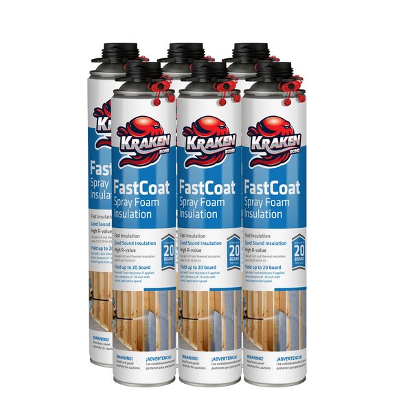 Krakenbond FastCoat Insulation Foam Spray,  27.1 oz,  6 Gun Use Cans,  6PK