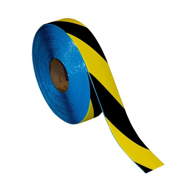 Floor Marking Tape,  2in x 100Ft ,  Black/Yellow Hazard Stripe